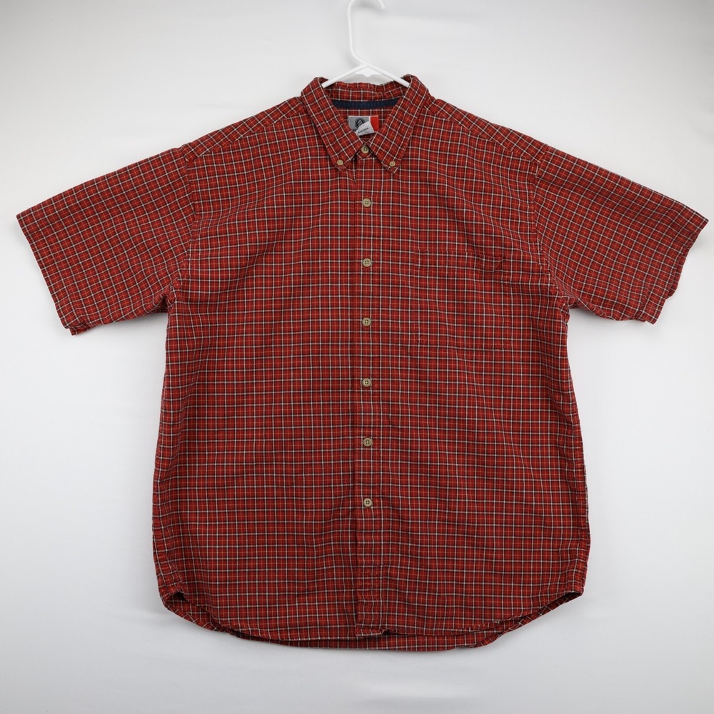 Arizona Jean Co Men Dress Shirt XL Red White Plaid Short Sleeve Button Down Prep